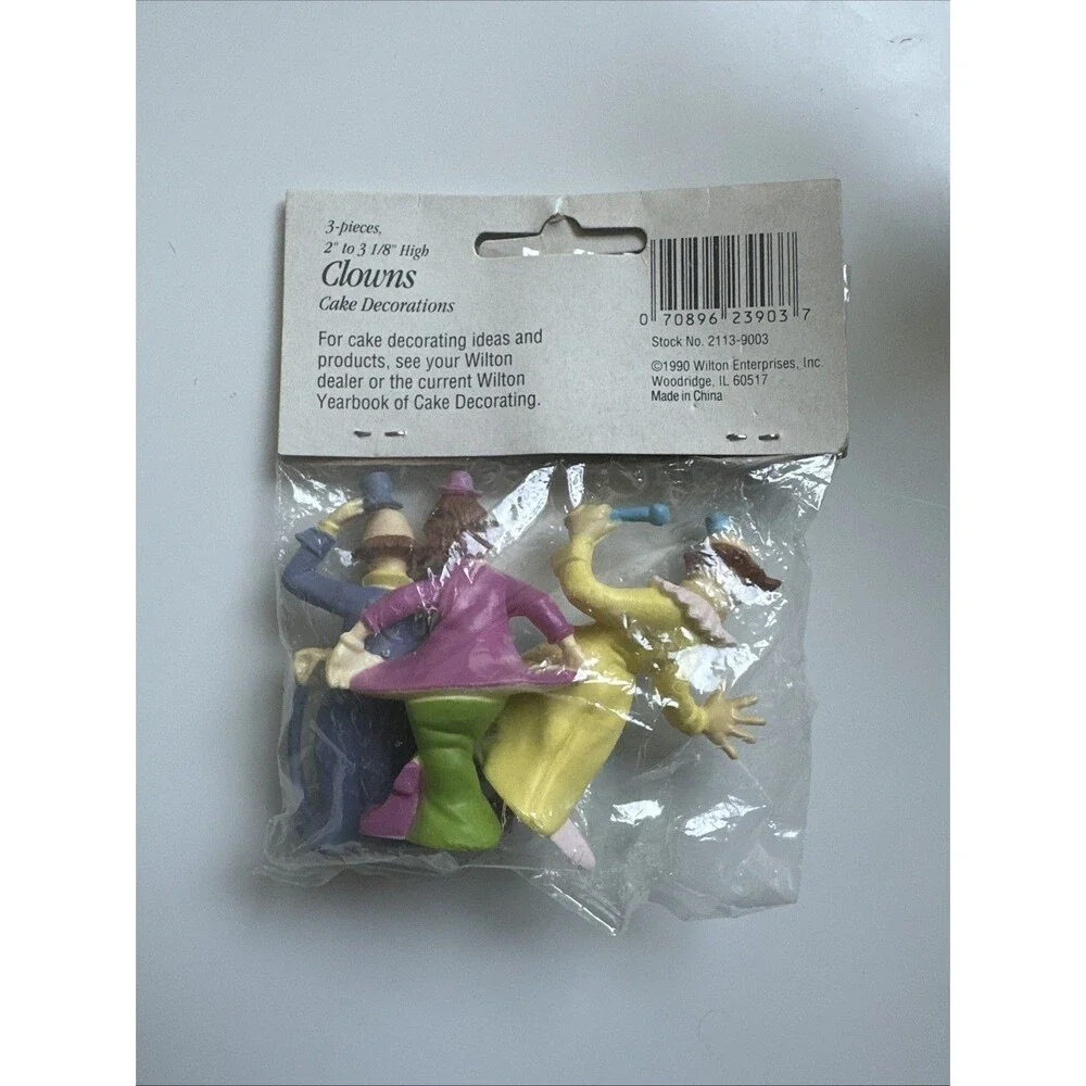 Vintage Wilton Clown 3 Plastic Figurine Cake Topper Circus New